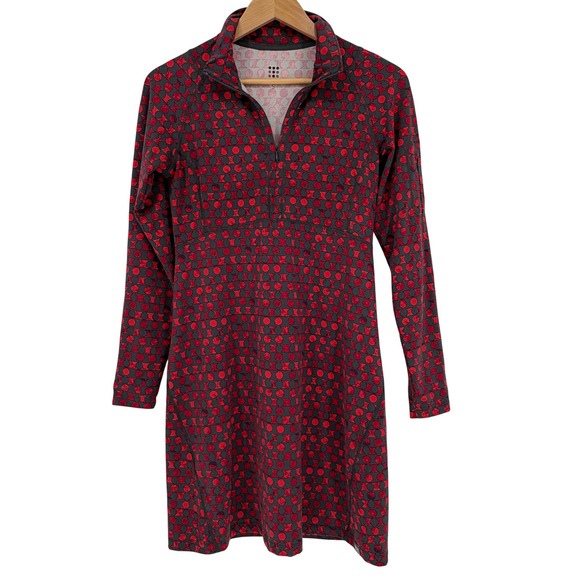 Title nine Dresses & Skirts - Title Nine Dream Dress Small Red Grey Geometric Dot 1/4 Zip Long Sleeve